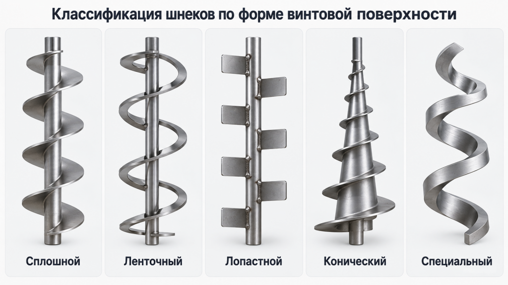 Классификация шнеков по форме винтовой поверхности